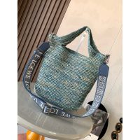 Loewe slit shoulder bucket tote holiday raffia resort beach bag with jacquard wide strap - 图片 8