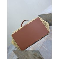 YSL Y chic raffia-braided open shoulder tote resort beach storage bag with removeable clutch - 图片 8