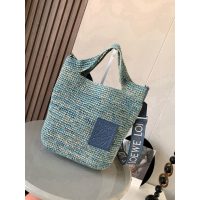 Loewe slit shoulder bucket tote holiday raffia resort beach bag with jacquard wide strap - 图片 7