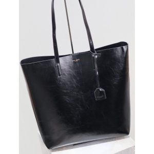 YSL minimalist open-top shoulder shopping tote chic resort beach tote in shiny calfskin - 图片 4