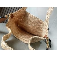 Loewe slit shoulder bucket tote holiday raffia resort beach bag with jacquard wide strap - 图片 5