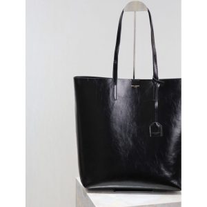 YSL minimalist open-top shoulder shopping tote chic resort beach tote in shiny calfskin - 图片 3