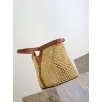 YSL Y chic raffia-braided open shoulder tote resort beach storage bag with removeable clutch - 图片 2