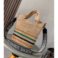 Loewe slit shoulder bucket tote holiday raffia resort beach bag with jacquard wide strap - 图片 6