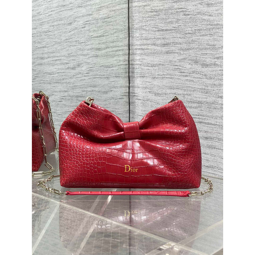 ph-11134201-820la-mpa9r6tdxxcbf1.jpg crocodile-effect Dior bow crossbody shoulder bag slouchy cosmetic pouch cocktail party clucth - 图片 1
