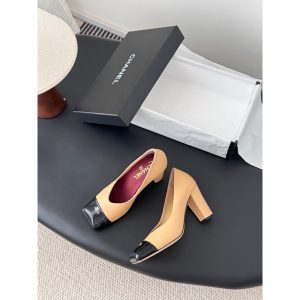 Chanel square toe block heel pump slip-on size 35-40