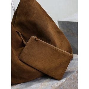 YSL suede shoulder hobo tote foldable storage bucket tote full boutique package - 图片 4