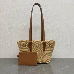 Celine raffia braided resort beach tote bag spacious shoulder shopping tote handbag with coin pouch - 图片 6