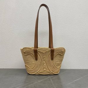 Celine raffia braided resort beach tote bag spacious shoulder shopping tote handbag with coin pouch - 图片 7