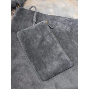 YSL suede shoulder hobo tote foldable storage bucket tote full boutique package - 图片 8