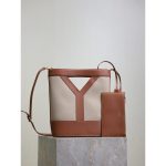 YSL small bucket shopping tote open-top daily handbag in mixed canvas and calfskin