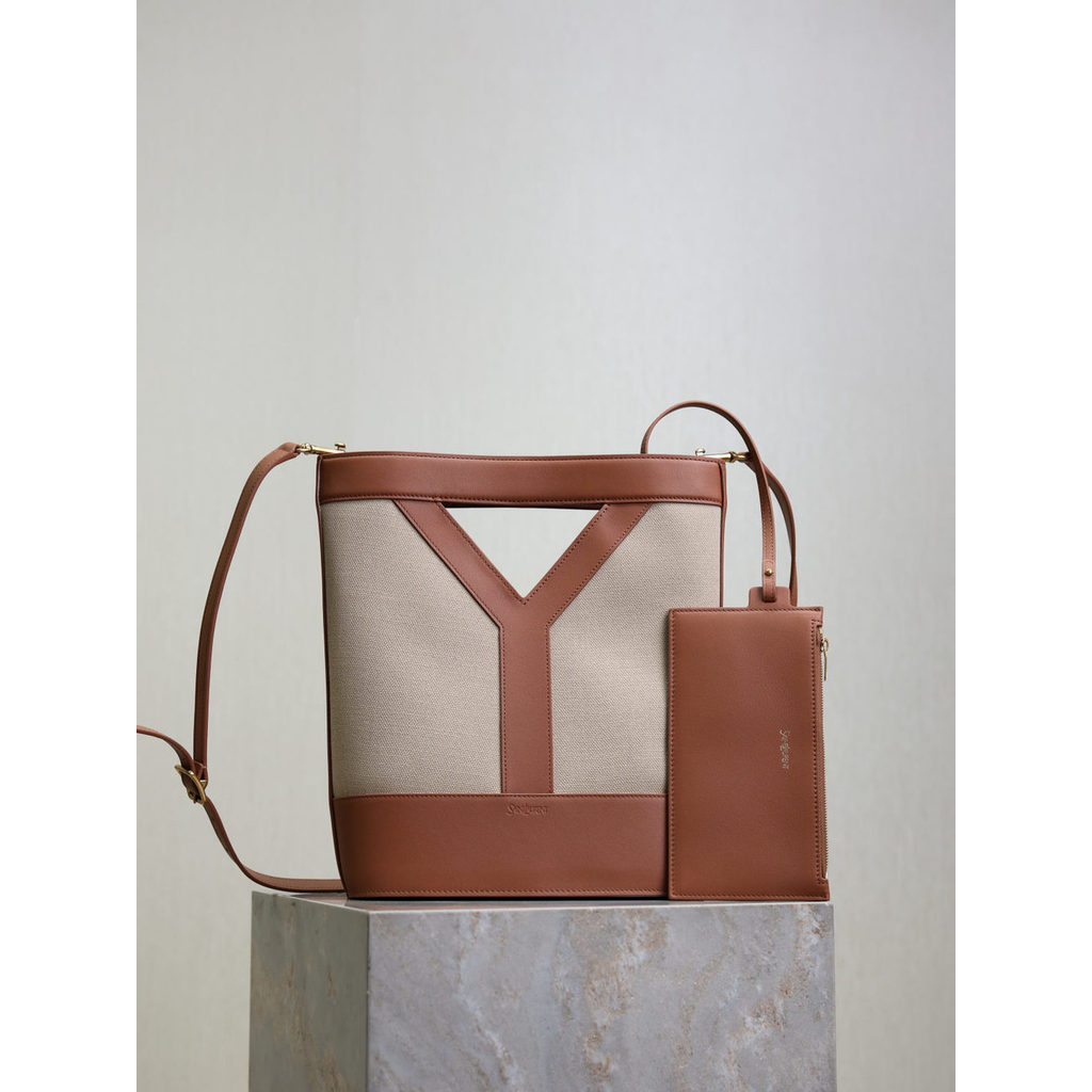 ph-11134201-820le-mpa8ytypo4y351.jpg YSL small bucket shopping tote open-top daily handbag in mixed canvas and calfskin - 图片 1