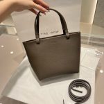 The Row Park Small Leather Tote minimalist bucket shopper handbag in pebbled calfskin