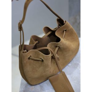 YSL suede drawstring shoulder bucket tote casual underarm hobo tote with detatchable pouch - 图片 9