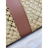 YSL Y chic raffia-braided open shoulder tote resort beach storage bag with removeable clutch - 图片 4
