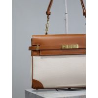 YSL Manhattan canvas underarm baguette in smooth box leather with protective studs - 图片 3