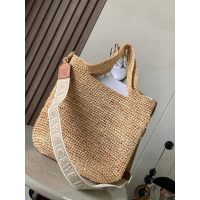 Loewe slit shoulder bucket tote holiday raffia resort beach bag with jacquard wide strap - 图片 3