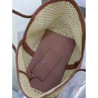 YSL Y chic raffia-braided open shoulder tote resort beach storage bag with removeable clutch - 图片 6
