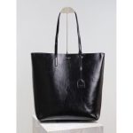 YSL minimalist open-top shoulder shopping tote chic resort beach tote in shiny calfskin