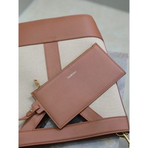 YSL small bucket shopping tote open-top daily handbag in mixed canvas and calfskin - 图片 7