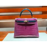 Hermes bicolor kelly 25 handbag GHW with horseshoe stamp in alligator full handmade/boutique inclusion