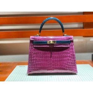 Hermes bicolor kelly 25 handbag GHW with horseshoe stamp in alligator full handmade/boutique inclusion