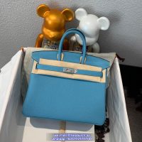 togo Hermes birkin 25 Bleu Atoll handbag GHW full handmade boutique inclusion