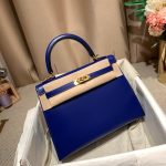 Hermes kelly 28 Bleu electrique handbag in box calfskin GHW full handmade boutique inclusion