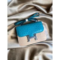 Ostrich Hermes Constance 23 classic messenger flap shoulder flap square bag handmade stitch