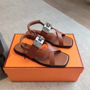 Hermes strapped flat combat gladiator sandal with oversized kelly buckle size35-42