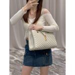 calfskin YSL Chevron quilted shoulder travel shopper handbag shoulder commuter office bag