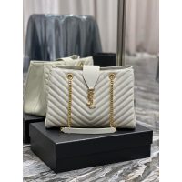 calfskin YSL Chevron quilted shoulder travel shopper handbag shoulder commuter office bag - 图片 9