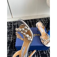 aquazzura satin heel sandal pump pearl-detailed heeled slingback women's nightclub shoes size35-40 - 图片 4