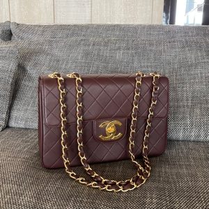 Vintage Chanel Classic Medium Double Flap Bag in Burgundy Lambskin