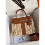 wicker-braided Hermes Kelly 25 picnic handbag SHW full handmade