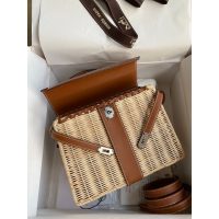wicker-braided Hermes Kelly 25 picnic handbag SHW full handmade