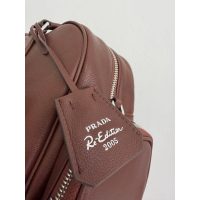 burgundy Prada Bowling Tote Bag in Grainy Calfskin