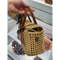 raffia-woven Miu miu basket handbag/elegant open beach tote with leather trim - 图片 6