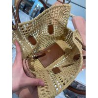 raffia-woven Miu miu basket handbag/elegant open beach tote with leather trim - 图片 8