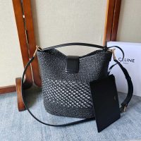 Celine ruffia-woven bucket handbag/shoulder crossbody tote/resort beach bag with zipper clutch - 图片 3