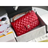 Chanel Medium shoulder double Flap Bag in red Patent Leather