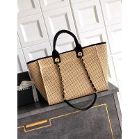 Large Chanel Deauville Tote bag in Raffia-Effect Mixed Fibers and calfskin