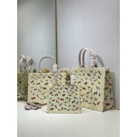 three sizes butterfly-motif Dior canvas booktote/resort beach tote handbag