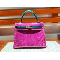 Hermes bicolor kelly 25 handbag GHW with horseshoe stamp in alligator full handmade/boutique inclusion