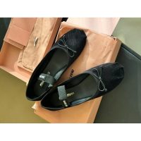 Miumiu velcro Mary Jane boat shoes routine flat ballet pump daily walk office shoes with bow-details - 图片 4