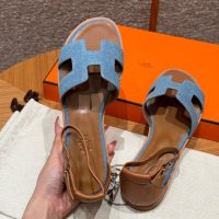 Hermes women's block-heel Strappy Sandals in Tan Calfskin size35-42 boutique inclusion