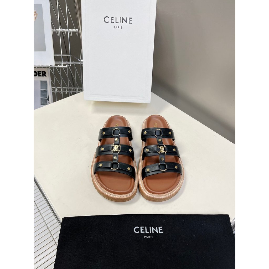ph-11134201-820l5-mqspv63n3htt24.jpg Celine women's flat slide sandal indoor outdoor slipper half drag shoes size35-40 - 图片 1