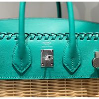 limited edition Hermes wicker Birkin 25 picnic handbag SHW-full handmade boutique package