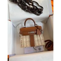 wicker-braided Hermes mini kelly picnic handbag SHW full handmade boutique package
