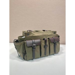 Prada canvas shoulder tote bag with multi-pocket
